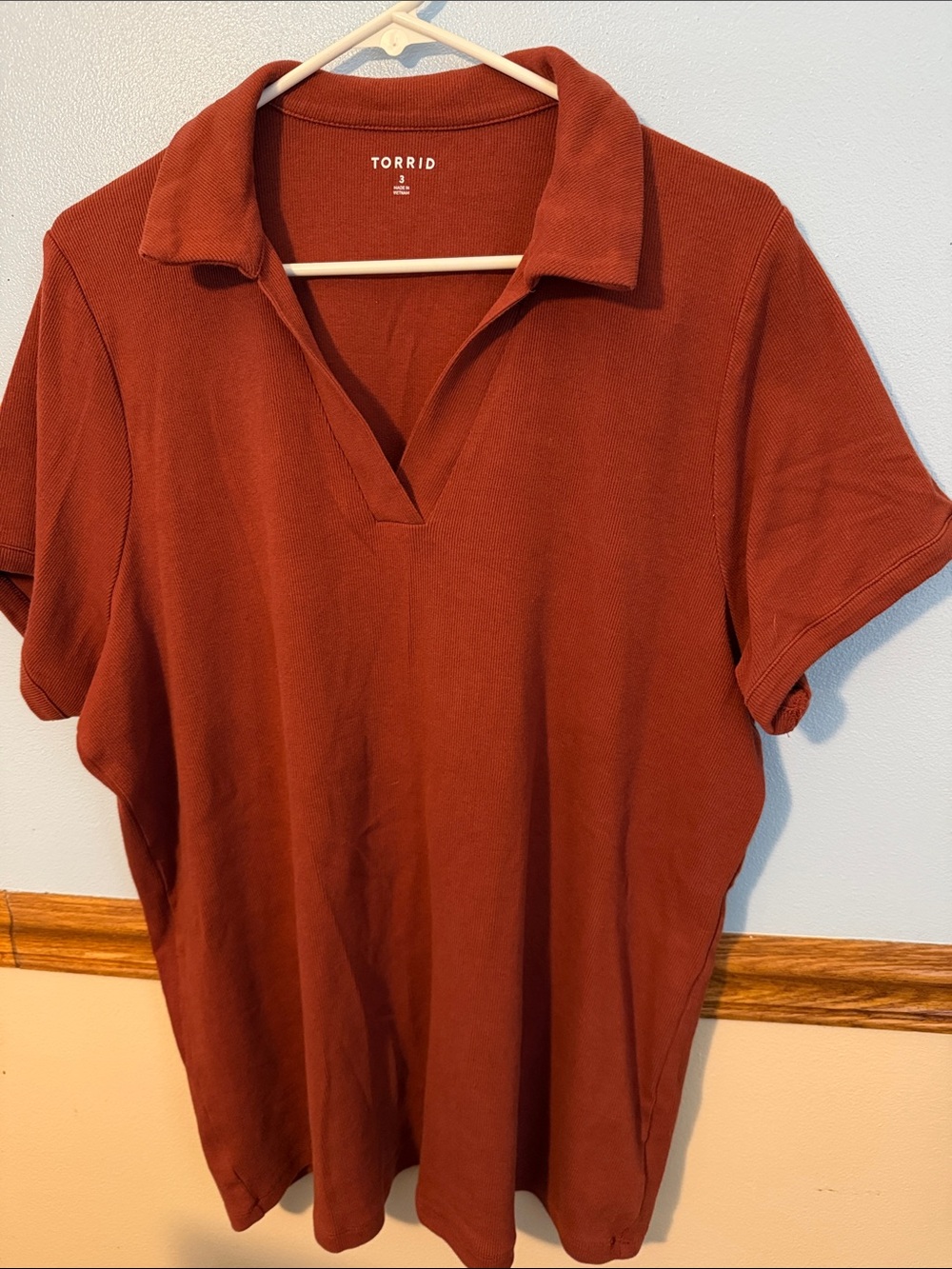 Torrid Roasted Russet Heritage Rib V-Neck Polo Tee Top Plus Size 3 3X